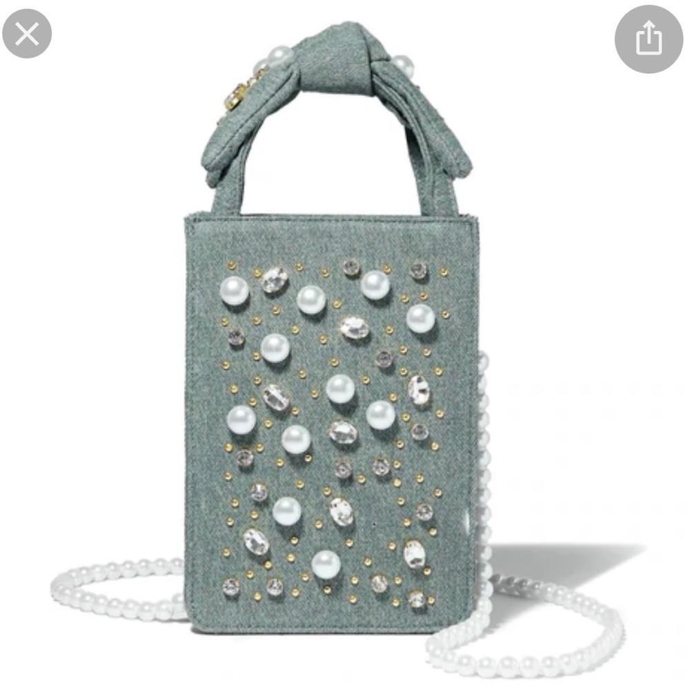 Lele Sadoughi Denim Pearls Crossbody Bag